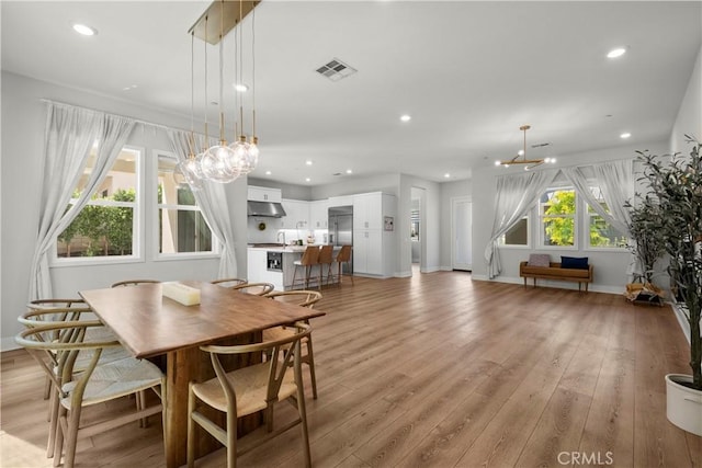 27010 Declaration Rd, Valencia, CA 91381 - dining room featuring recessed lighting, baseboards, a chandelier, and light wood finished floors