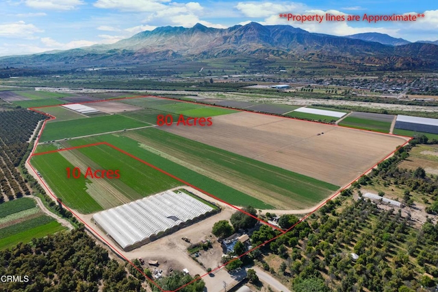 583 Ojai St, Fillmore, CA 93015 - view of rural area featuring large plots for crops, property boundaries highlighted, and a mountainous background