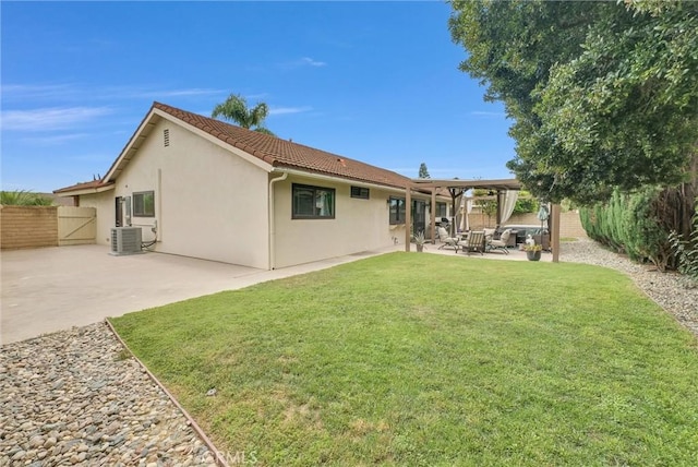 737 Cobb Ave, Placentia, CA 92870 - rear view of property featuring a patio, stucco siding, a tiled roof, and central air condition unit