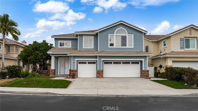 16209 Eagleridge Ct, La Mirada, CA 90638 - traditional-style house featuring an attached garage, driveway, a tiled roof, and a front lawn