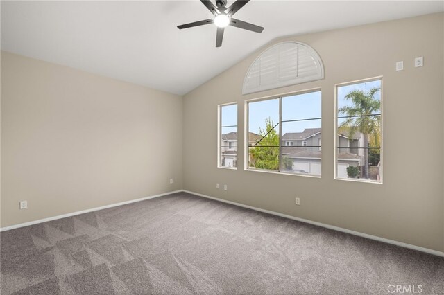 16209 Eagleridge Ct, La Mirada, CA 90638 - empty room with plenty of natural light, carpet, ceiling fan, baseboards, and lofted ceiling