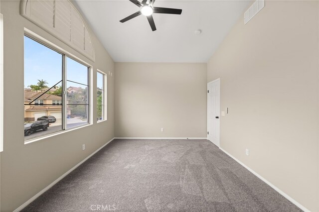 16209 Eagleridge Ct, La Mirada, CA 90638 - carpeted spare room featuring ceiling fan, baseboards, and high vaulted ceiling