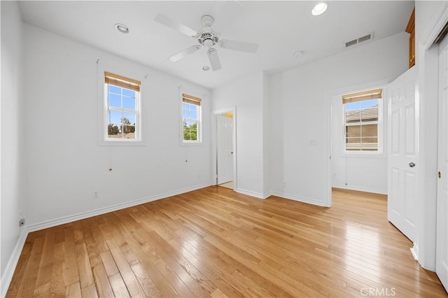 26 Middleton, Irvine, CA 92620 - unfurnished bedroom with light wood finished floors, baseboards, recessed lighting, and ceiling fan