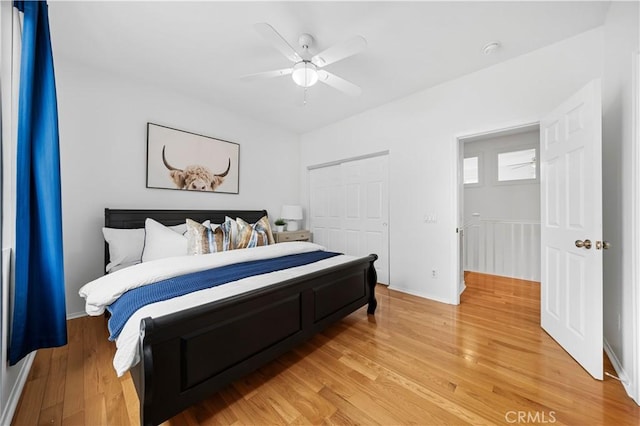 26 Middleton, Irvine, CA 92620 - bedroom with a closet, baseboards, light wood-style floors, and ceiling fan