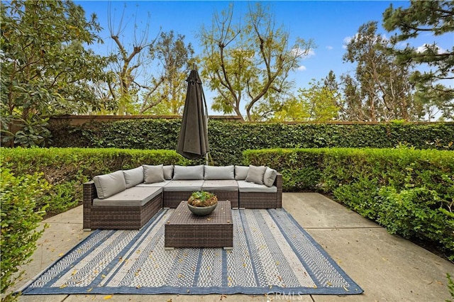 26 Middleton, Irvine, CA 92620 - fenced backyard with an outdoor hangout area and a patio
