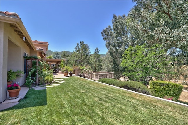 42926 Joshua Tree Ct, Murrieta, CA 92562 - view of grassy yard with a patio and a mountain view
