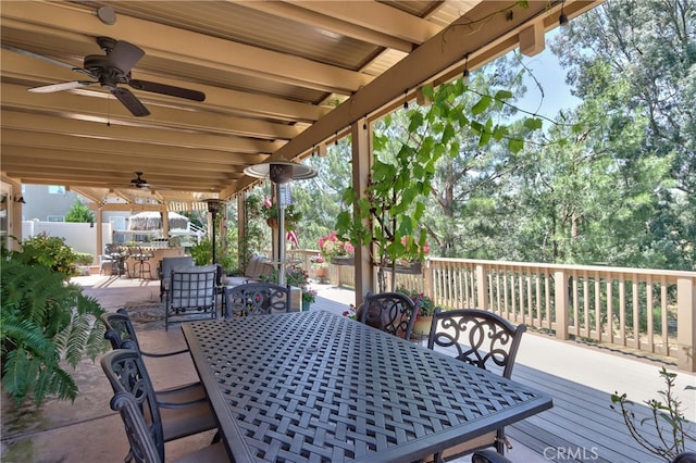 42926 Joshua Tree Ct, Murrieta, CA 92562 - view of patio / terrace featuring outdoor dining space, ceiling fan, and a wooden deck