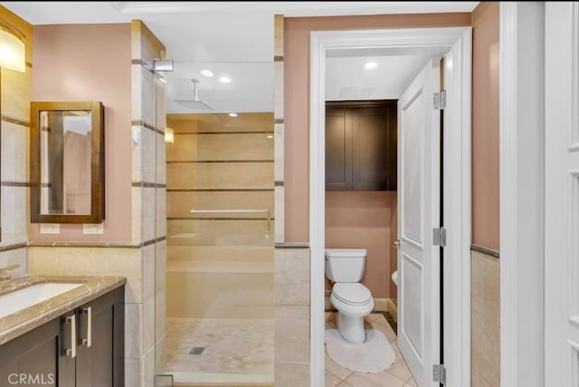 155 Cordova St Unit 203, Pasadena, CA 91105 - full bath featuring a stall shower, vanity, recessed lighting, and tile patterned floors