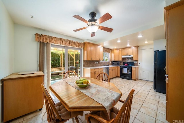 905 Discovery St, San Marcos, CA 92078 - dining space featuring recessed lighting, ceiling fan, and light tile patterned flooring