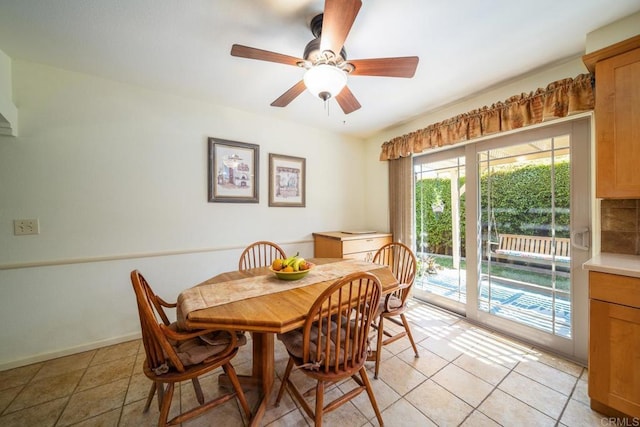 905 Discovery St, San Marcos, CA 92078 - dining room featuring light tile patterned floors, ceiling fan, and baseboards
