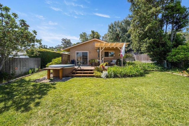 905 Discovery St, San Marcos, CA 92078 - rear view of property with a pergola, a deck, and stucco siding