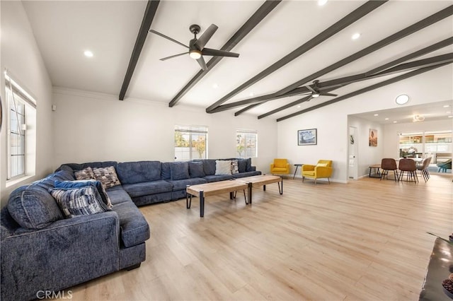 589 S Mountain View Dr, Palm Springs, CA 92264 - living area with ceiling fan, recessed lighting, light wood finished floors, and baseboards