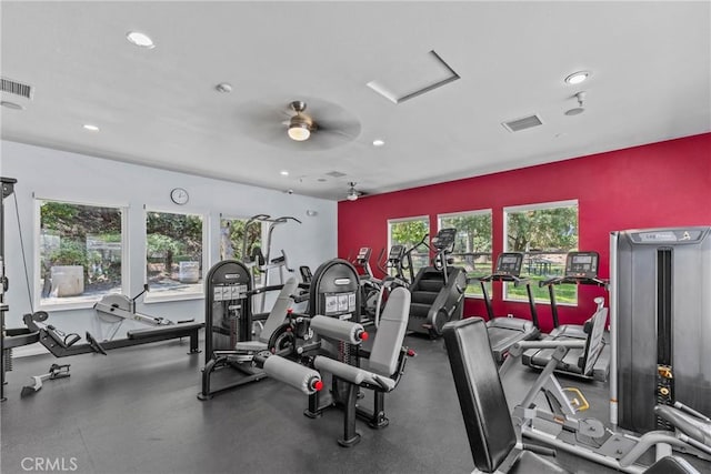 27051 Featherhill Dr, Corona, CA 92883 - gym featuring recessed lighting and a ceiling fan