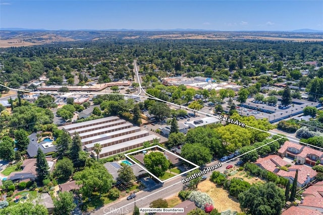 1160 Kentfield Rd, Chico, CA 95926 - aerial view of property and surrounding area featuring property parcel outlined