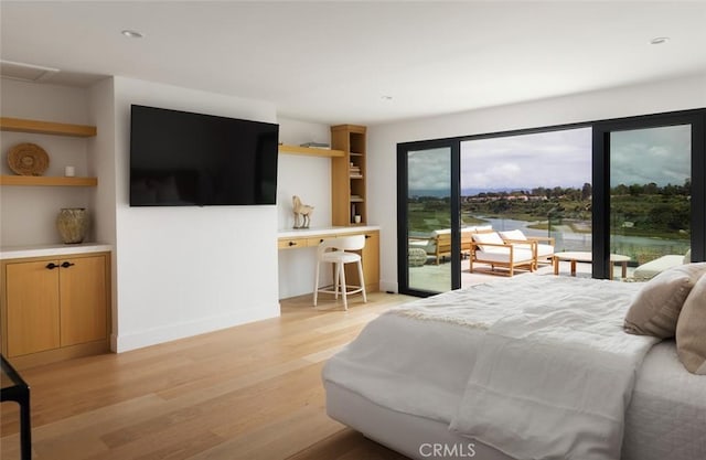 1936 Galaxy Dr, Newport Beach, CA 92660 - bedroom featuring access to exterior, light wood-style floors, baseboards, and recessed lighting
