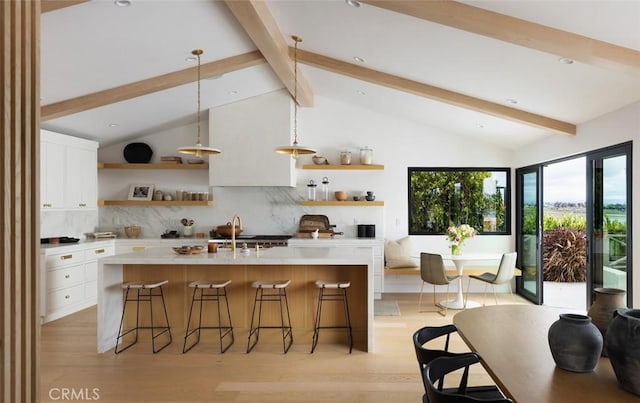 1936 Galaxy Dr, Newport Beach, CA 92660 - kitchen featuring open shelves, light wood-style floors, light countertops, and recessed lighting