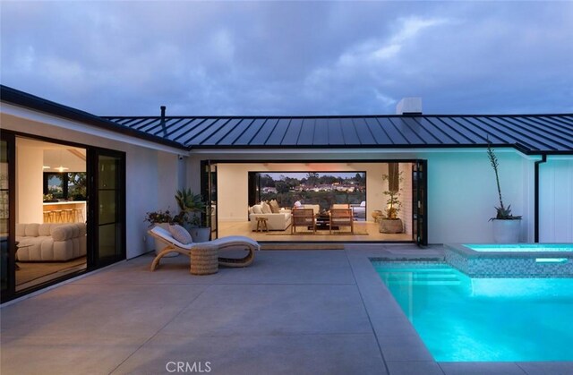 1936 Galaxy Dr, Newport Beach, CA 92660 - view of swimming pool with an outdoor living space, a pool with connected hot tub, and a patio area