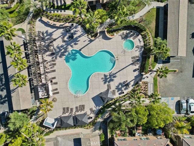 19539 Laroda, Saugus, CA 91350 - aerial view of property and surrounding area featuring a pool area