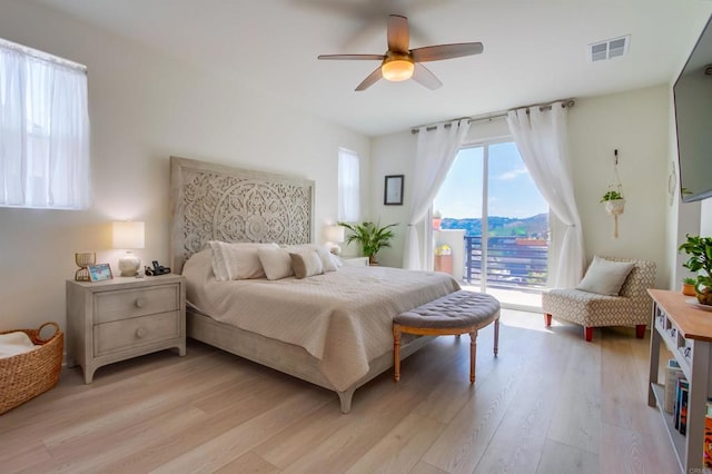 35140 Bergamot, Fallbrook, CA 92028 - bedroom with access to outside, light wood-style floors, and ceiling fan