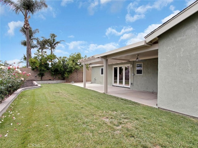 436 Cheyenne Pl, Placentia, CA 92870 - view of yard with a patio, a ceiling fan, and french doors
