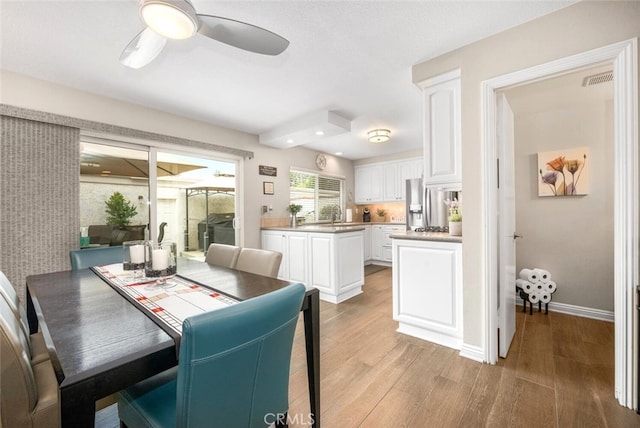 6898 Breton Way, Cypress, CA 90630 - dining room with light wood-style flooring, a ceiling fan, baseboards, and recessed lighting