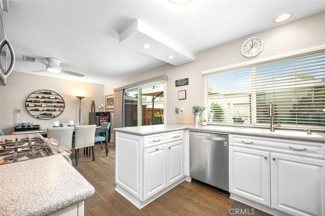 6898 Breton Way, Cypress, CA 90630 - kitchen featuring dishwasher, recessed lighting, white cabinetry, a peninsula, and ceiling fan
