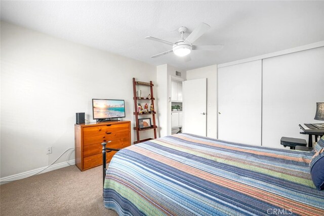 6898 Breton Way, Cypress, CA 90630 - bedroom featuring light colored carpet, a closet, baseboards, and ceiling fan