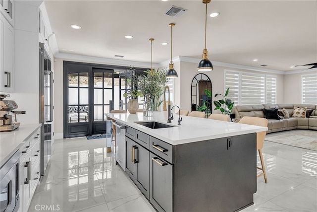 30195 Corte Coelho, Temecula, CA 92591 - kitchen featuring a sink, dishwasher, light countertops, recessed lighting, and white cabinetry