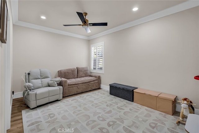 30195 Corte Coelho, Temecula, CA 92591 - sitting room with ceiling fan, baseboards, recessed lighting, and crown molding