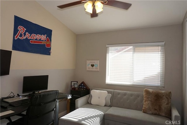 2622 Presidio Ln, Corona, CA 92879 - office with a ceiling fan and vaulted ceiling