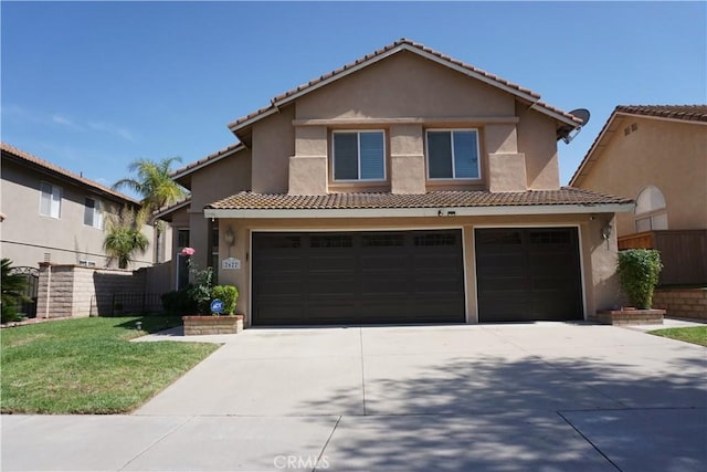 2622 Presidio Ln, Corona, CA 92879 - mediterranean / spanish-style home with concrete driveway, a garage, stucco siding, and a tile roof