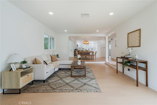 1304 Walling Ave, Brea, CA 92821 - living area featuring light wood-style floors, recessed lighting, and a chandelier