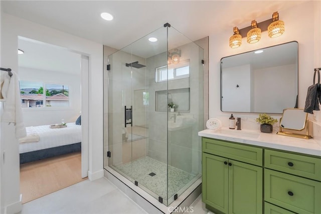 1304 Walling Ave, Brea, CA 92821 - full bathroom with ensuite bath, a stall shower, vanity, and recessed lighting