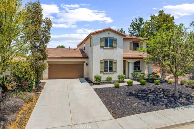 30574 Saddlehorn Way, Menifee, CA 92584 - mediterranean / spanish house with a tiled roof, stucco siding, and a garage