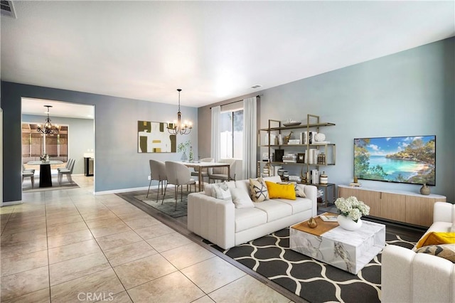 30574 Saddlehorn Way, Menifee, CA 92584 - living area featuring a chandelier and light tile patterned flooring