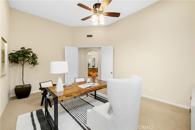 221 Grand Oaks Dr, Glendora, CA 91741 - office space with light carpet, a ceiling fan, and baseboards