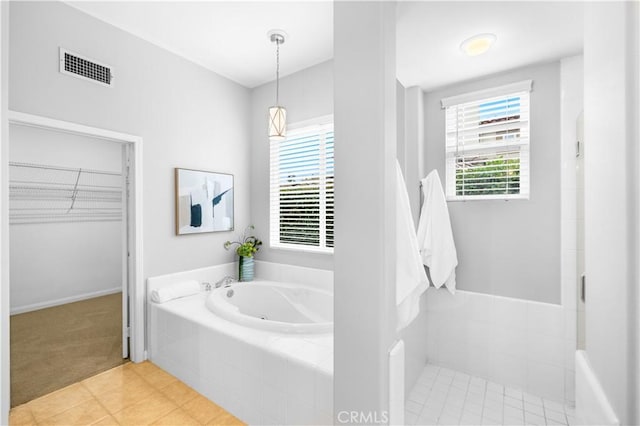 221 Grand Oaks Dr, Glendora, CA 91741 - full bathroom with a whirlpool tub, a spacious closet, tile patterned flooring, and a shower