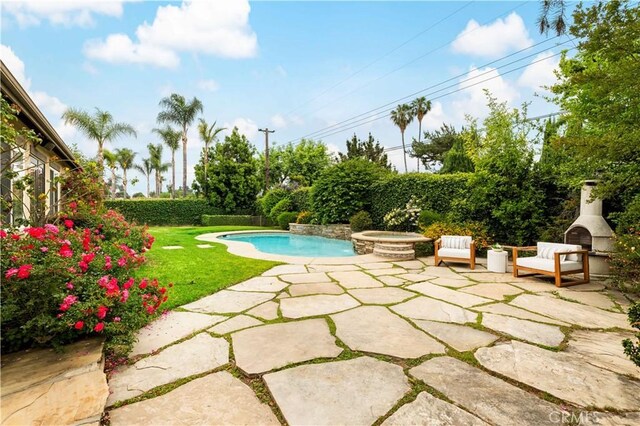 221 Grand Oaks Dr, Glendora, CA 91741 - view of swimming pool with a patio, a yard, and an in-ground hot tub