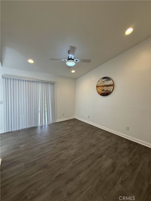 10328 Shoshone Ave, Riverside, CA 92503 - unfurnished room with a ceiling fan, dark wood-type flooring, baseboards, and recessed lighting