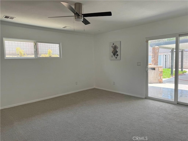 10328 Shoshone Ave, Riverside, CA 92503 - unfurnished room featuring carpet flooring, a ceiling fan, baseboards, and crown molding
