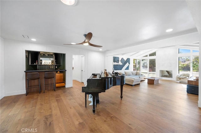 3066 Claret Cir, Atwater, CA 95301 - living room with a dry bar, ceiling fan, hardwood / wood-style floors, and recessed lighting