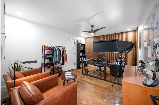 3066 Claret Cir, Atwater, CA 95301 - office featuring wood finished floors, ceiling fan, and recessed lighting