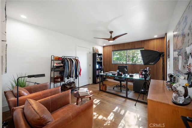3066 Claret Cir, Atwater, CA 95301 - office area with wood finished floors, recessed lighting, and ceiling fan