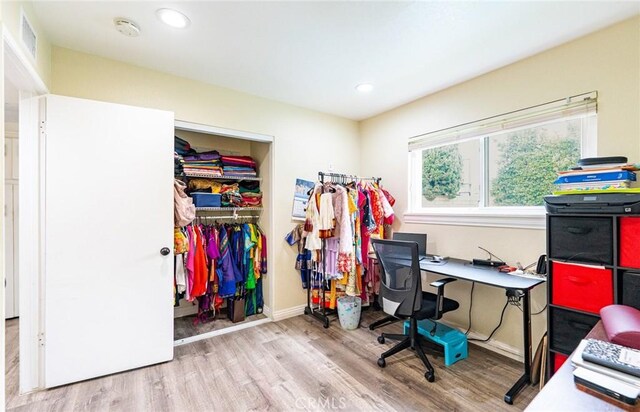 9791 Lee St, Cypress, CA 90630 - office area featuring wood finished floors, baseboards, and recessed lighting