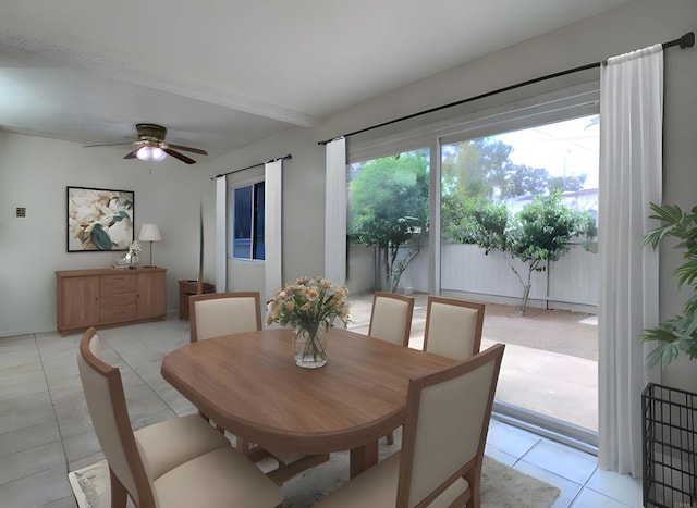 3304 E St, San Diego, CA 92102 - dining area with light tile patterned floors and a ceiling fan