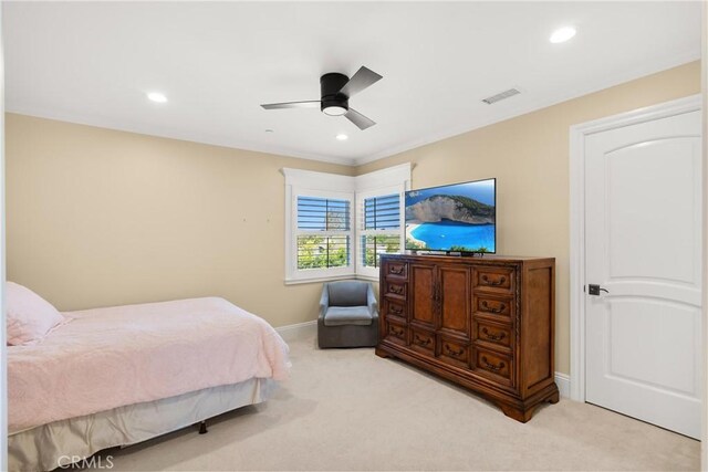 1921 Windward Ln, Newport Beach, CA 92660 - bedroom featuring carpet floors, recessed lighting, baseboards, and a ceiling fan