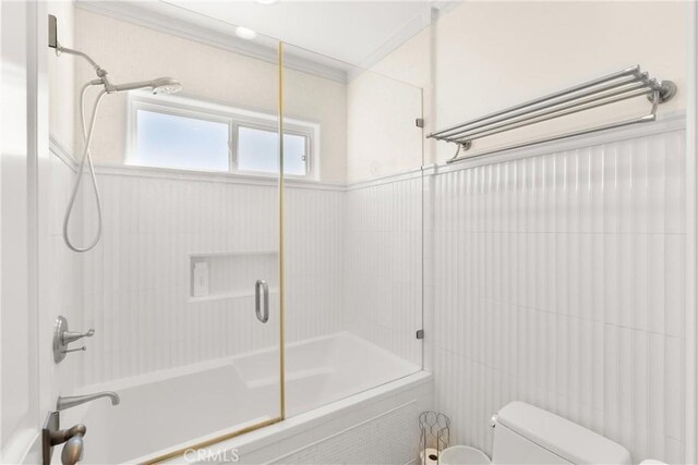1921 Windward Ln, Newport Beach, CA 92660 - bathroom with toilet, bath / shower combo with glass door, and tile walls