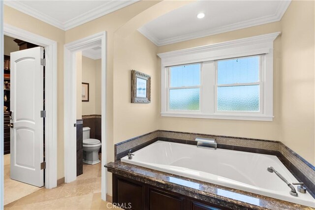 1921 Windward Ln, Newport Beach, CA 92660 - full bath with a garden tub, toilet, and ornamental molding