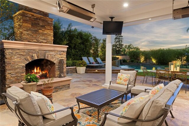 1921 Windward Ln, Newport Beach, CA 92660 - view of patio / terrace featuring an outdoor living space with a fireplace and an outdoor pool