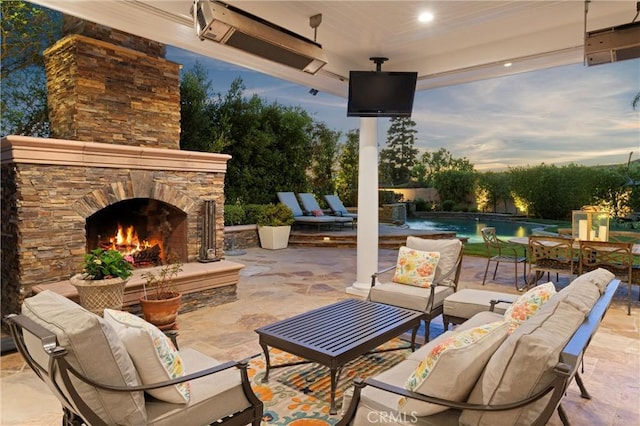 1921 Windward Ln, Newport Beach, CA 92660 - view of patio / terrace with an outdoor living space with a fireplace and an outdoor pool